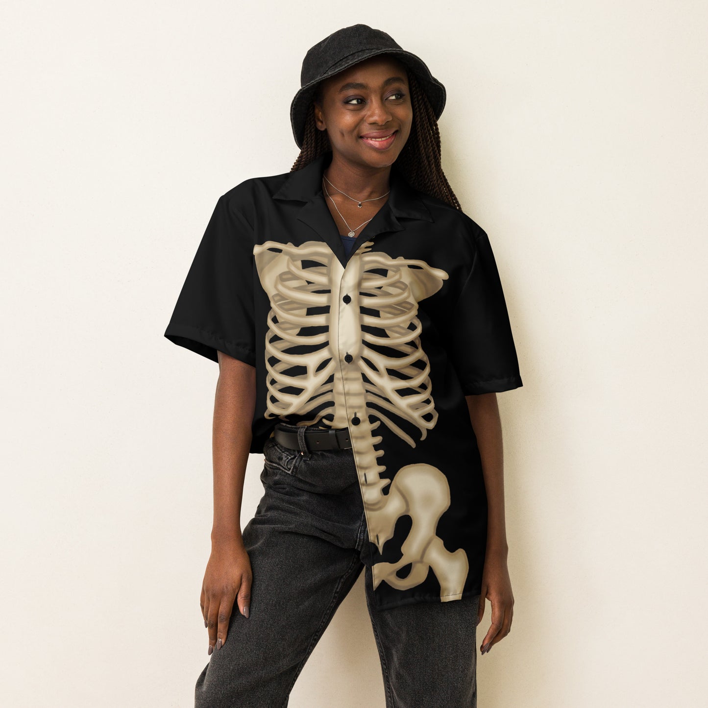 Skeleton Halloween button-up shirt